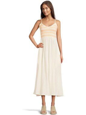 Free People Midi Dress Sweet Nothings Smocked Ivory Cotton Gauzy NWT XL